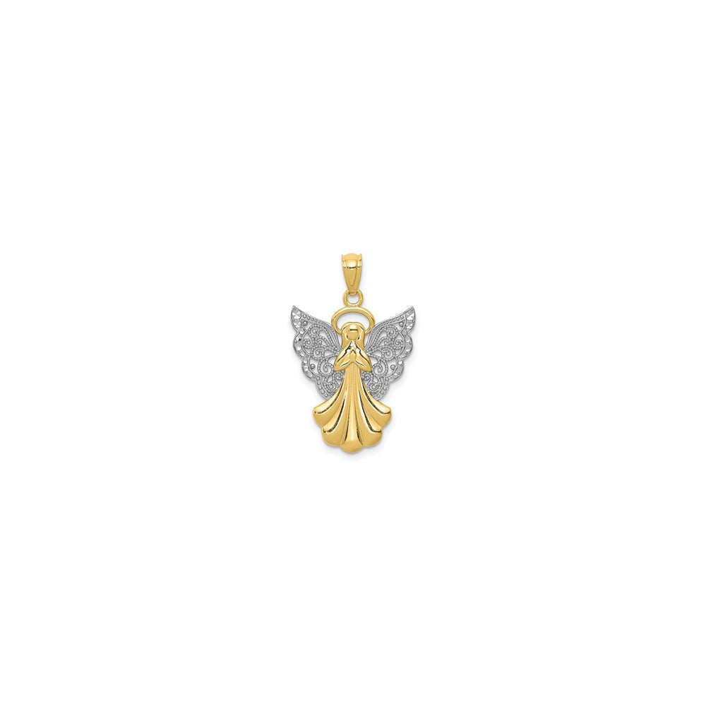 Filigree Praying Angel Pendant (14K) front - Popular Jewelry - New York