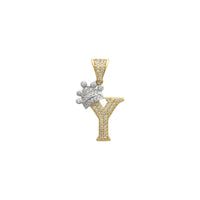 Pave koronás kezdőbetű Y medál (14K) elöl - Popular Jewelry - New York