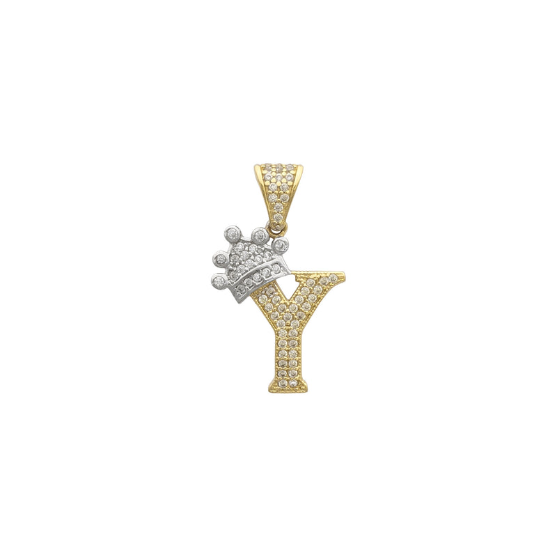 Pave Crowned Initial Letter Y Pendant (14K) front - Popular Jewelry - New York