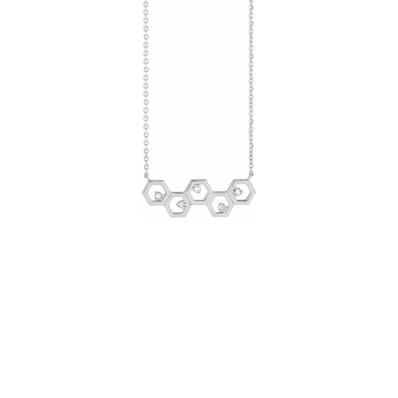 Diamond Honeycomb Necklace white (14K) front - Popular Jewelry - New York