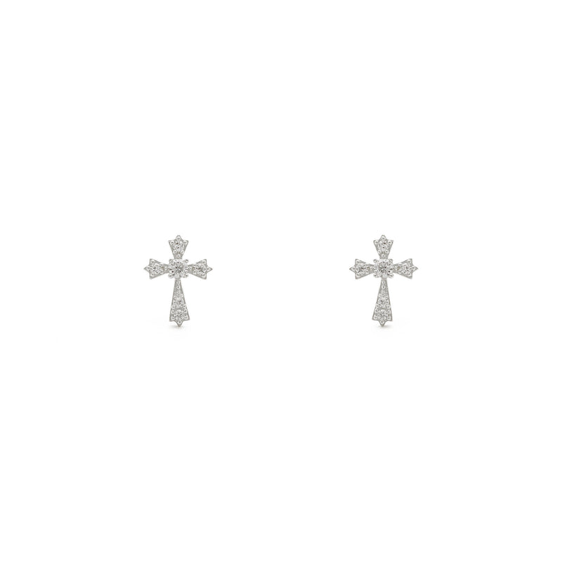 Icy Sharp Patonce Cross Stud Earrings white (14K) front - Popular Jewelry - New York