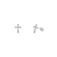 Icy Sharp Patonce Cross Stud Earrings putih (14K) utama - Popular Jewelry - New York
