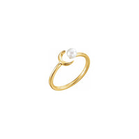 Crescent Moon Pearl Stackable Ring yellow (14K) diagonal - Popular Jewelry - New York