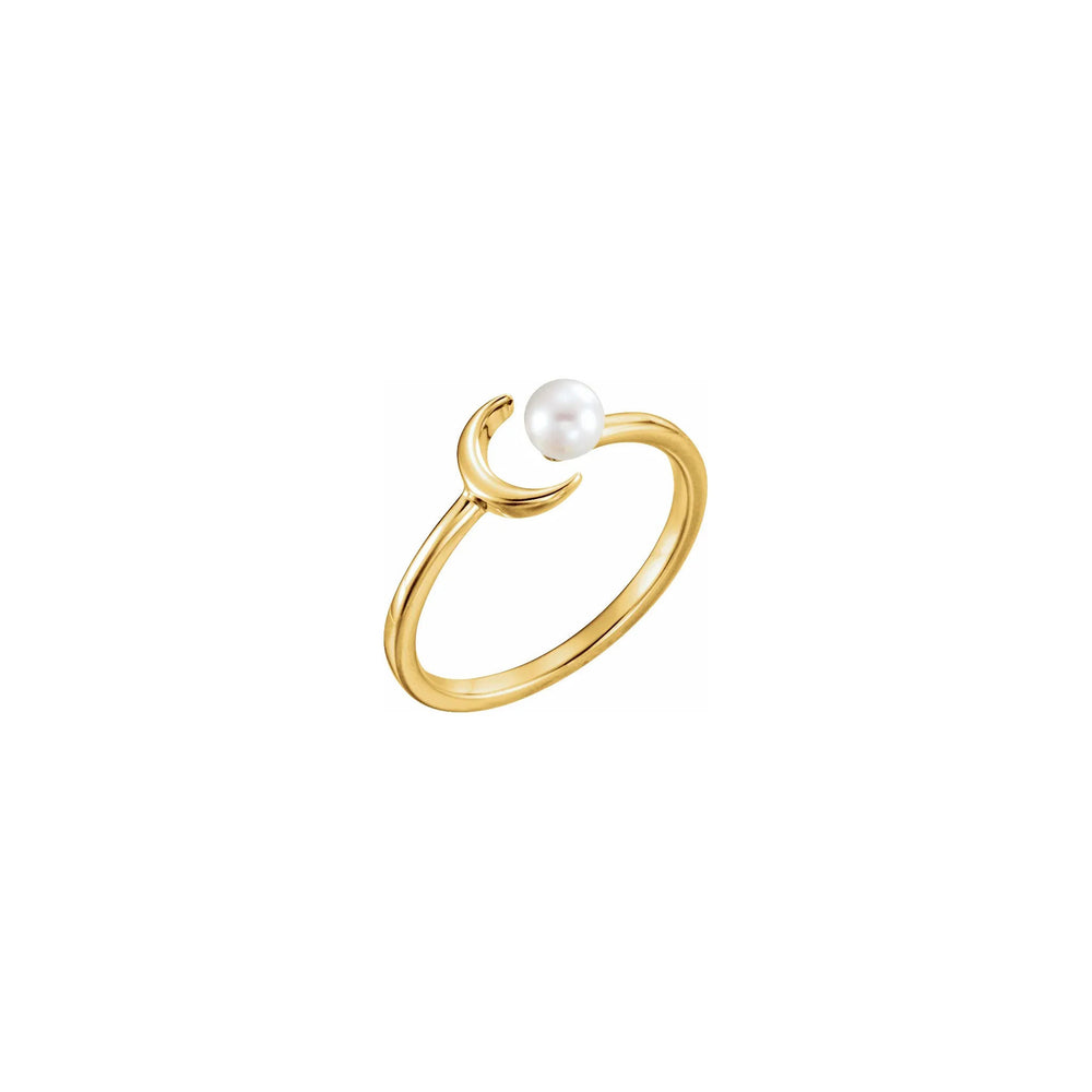 Crescent Moon Pearl Stackable Ring yellow (14K) diagonal - Popular Jewelry - New York