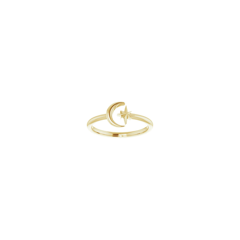 Crescent Moon & North Star Stackable Ring yellow (14K) front - Popular Jewelry - New York