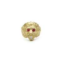 Crimson-Eyed Lion Head Ring (14K) front - Popular Jewelry - New York