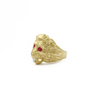 Crimson-Eyed Lion Head Ring (14K) side 1 - Popular Jewelry - New York