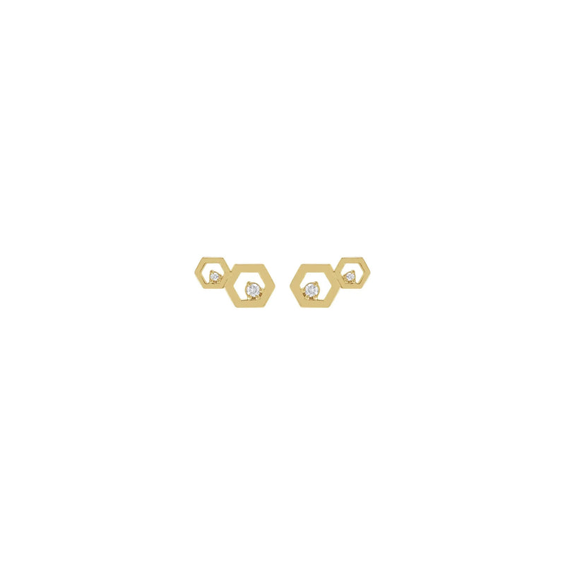Diamond Honeycomb Stud Earrings yellow (14K) front - Popular Jewelry - New York