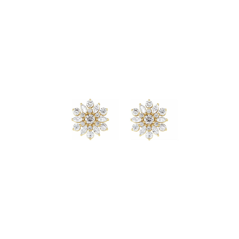 Diamond Iced-Out Snowflake Stud Earrings yellow (14K) front  - Popular Jewelry - New York