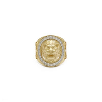 Iced-Out Border Roaring Lion Ring (14K) front - Popular Jewelry - New York