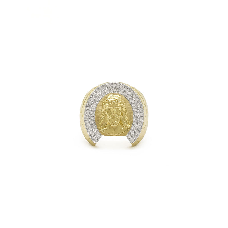 Iced-Out Jesus Cobble-Banded Ring (14K) front - Popular Jewelry - New York