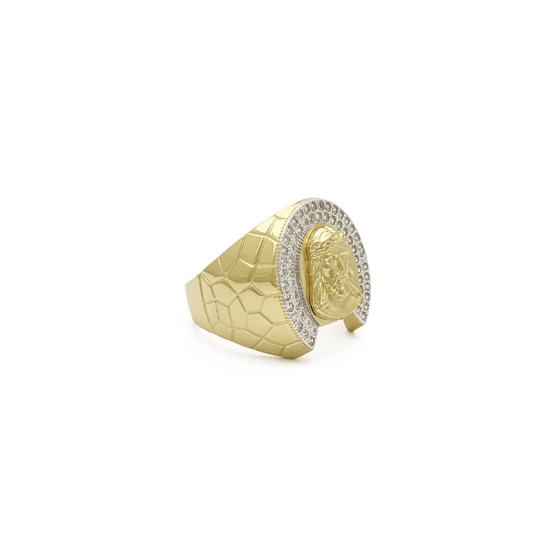 Iced-Out Jesus Cobble-Banded Ring (14K) side 2 - Popular Jewelry - New York