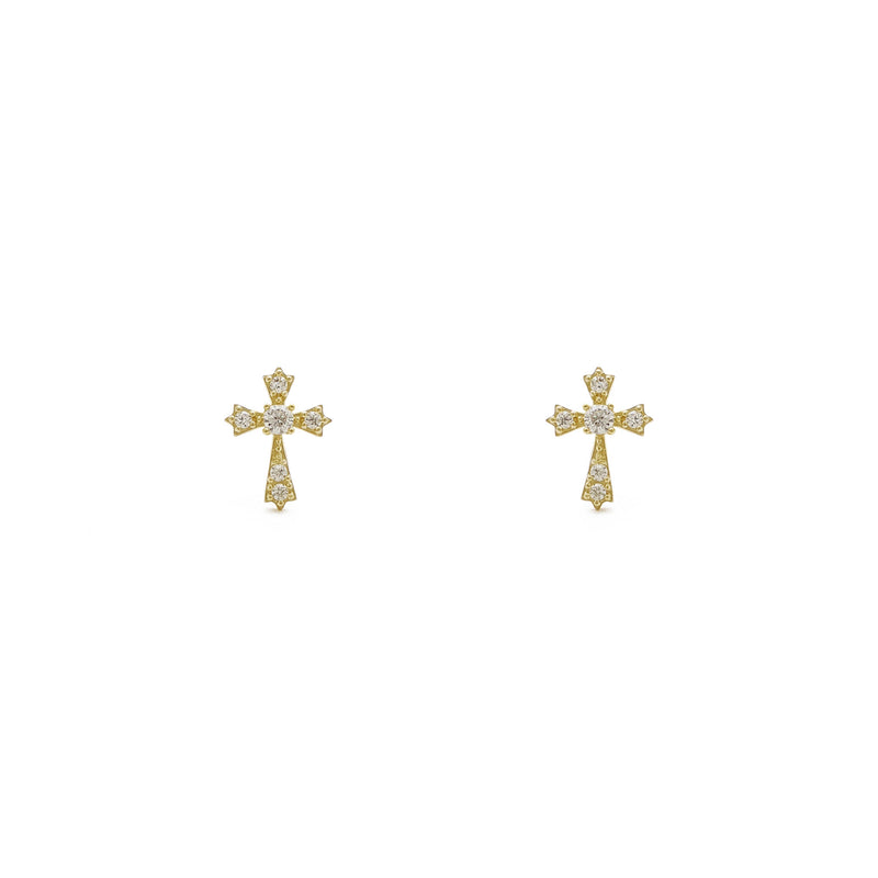 Icy Sharp Patonce Cross Stud Earrings yellow (14K) front - Popular Jewelry - New York