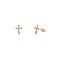 Icy Sharp Patonce Cross Stud Earrings kuning (14K) utama - Popular Jewelry - New York