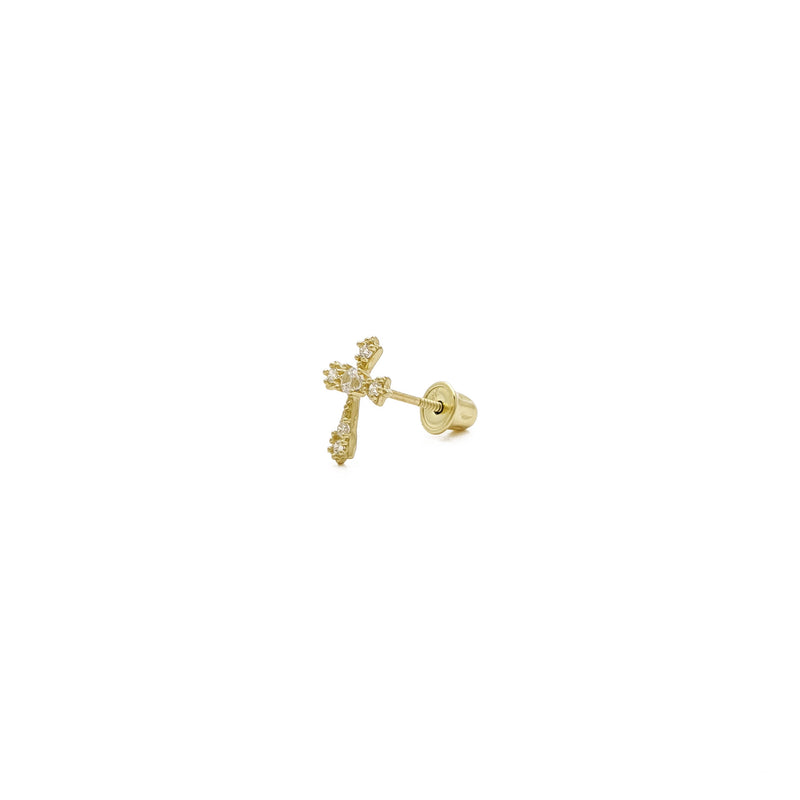 Icy Sharp Patonce Cross Stud Earrings yellow (14K) side - Popular Jewelry - New York