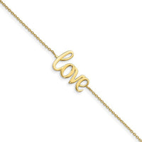 "Love" Script Font Bracelet (14K) Close Up - Popular Jewelry - New York