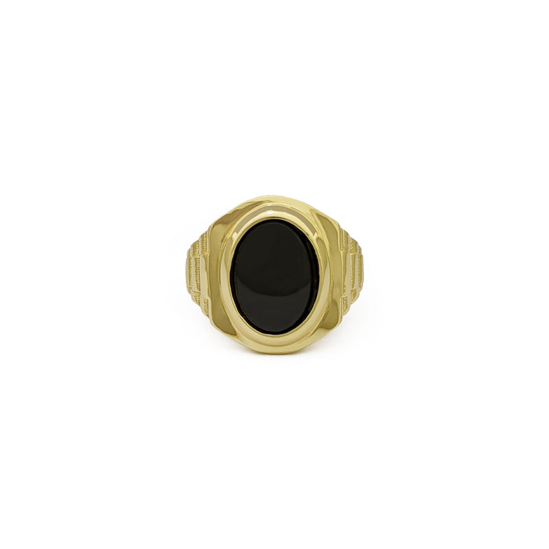 Oval Black Onyx Presidential Ring (14K) front - Popular Jewelry - New York