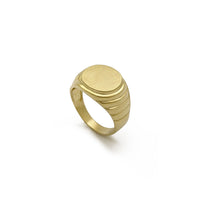 Oval Ribbed Band Signet Ring (14K) diagonal - Popular Jewelry - New York