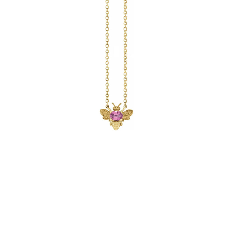 Pink Sapphire Bee Gemstone Charm Necklace yellow (14K) front - Popular Jewelry - New York
