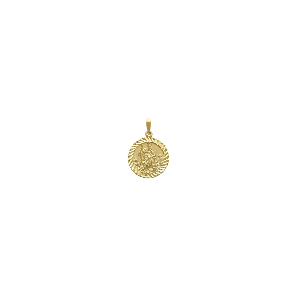 Saint Christopher Diamond-Cut Round Medallion Pendant (14K) front - Popular Jewelry - New York