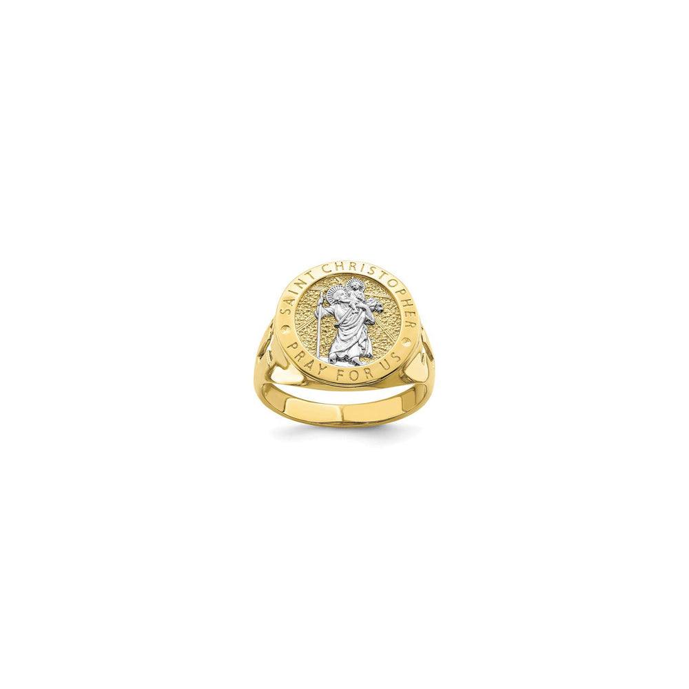 Saint Christopher Two-Tone Ring (14K) diagonal - Popular Jewelry - New York