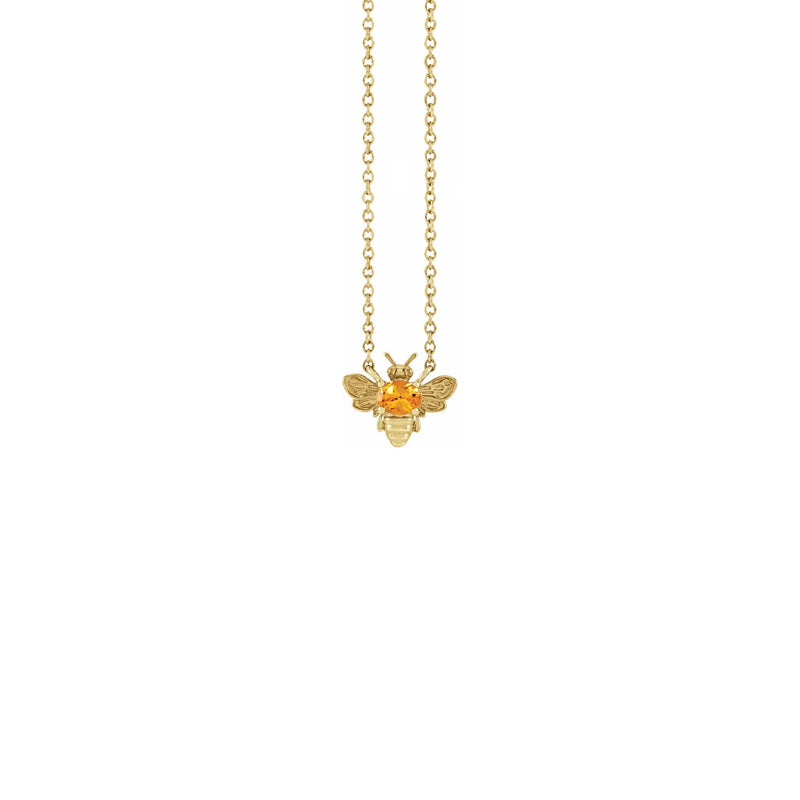 Spessartite Garnet Bee Gemstone Charm Necklace yellow (14K) front - Popular Jewelry - New York