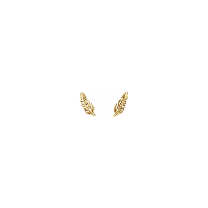 Wheat Leaf Stud Earrings yellow (14K) front - Popular Jewelry - New York