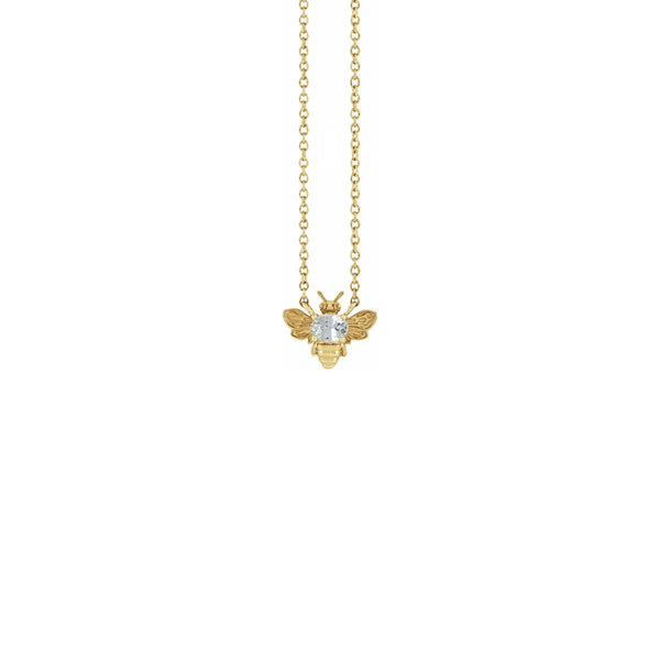 White Sapphire Bee Gemstone Charm Necklace yellow (14K) front - Popular Jewelry - New York