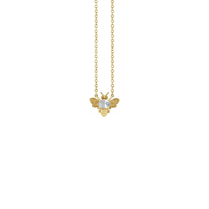 White Sapphire Bee Gemstone Charm Necklace yellow (14K) front - Popular Jewelry - New York