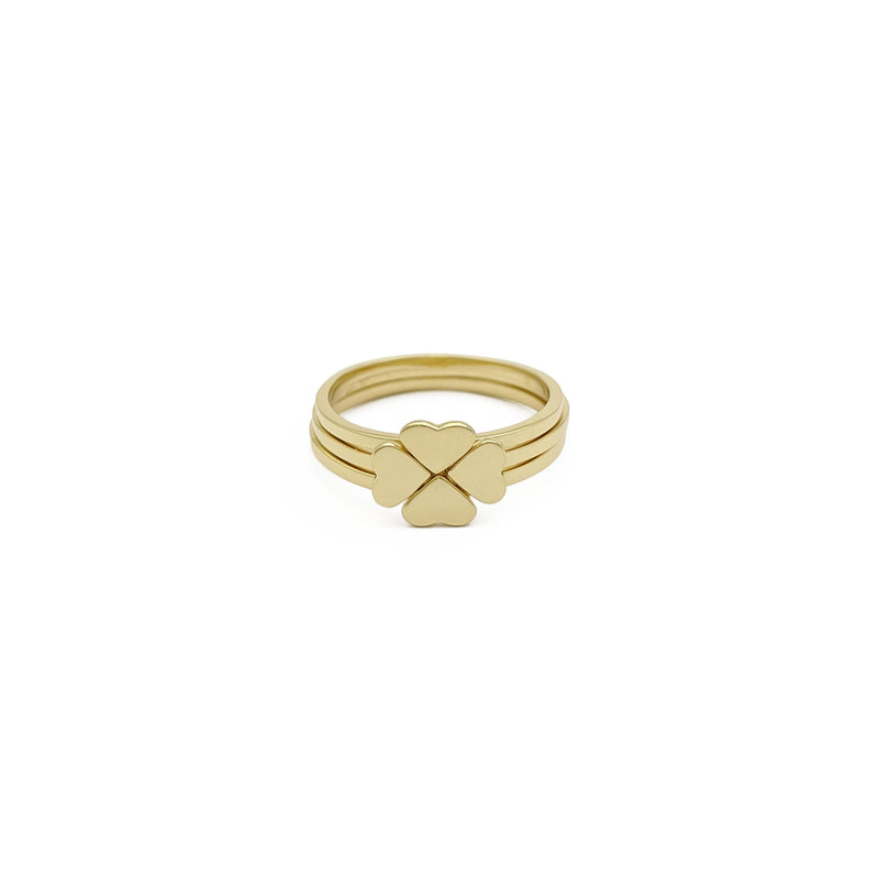 "Four-Leaf Clover" Heart Stackable Rings (14K) front - Popular Jewelry - New York