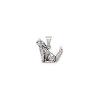 Antique-Finish Howling Wolf Pendant (Silver) front - Popular Jewelry - New York