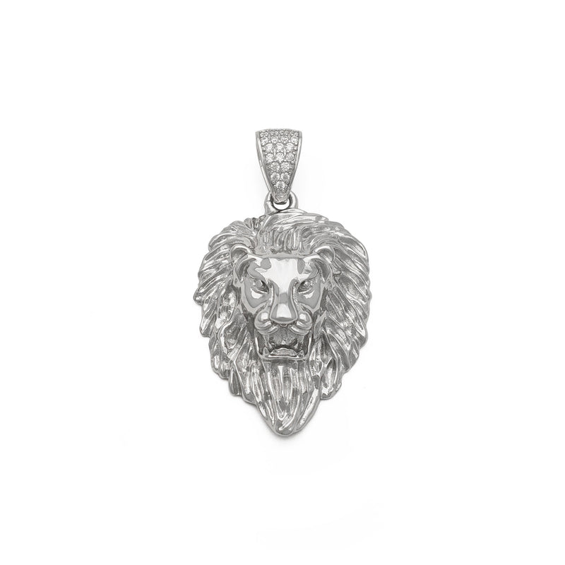 Lion Head Pendant (Silver) front - Popular Jewelry New York