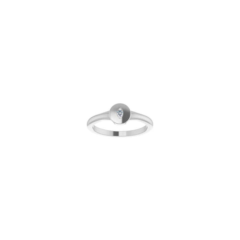 Marquise Diamond Bezel Signet Ring (Silver) front - Popular Jewelry - New York