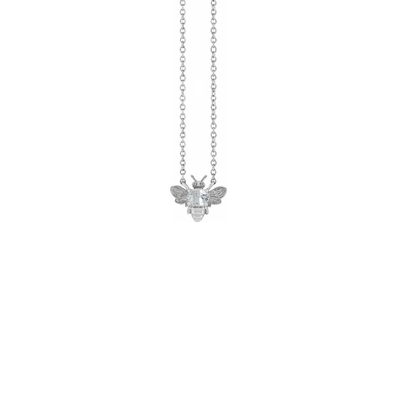 White Sapphire Bee Gemstone Charm Necklace (silver) front - Popular Jewelry - New York