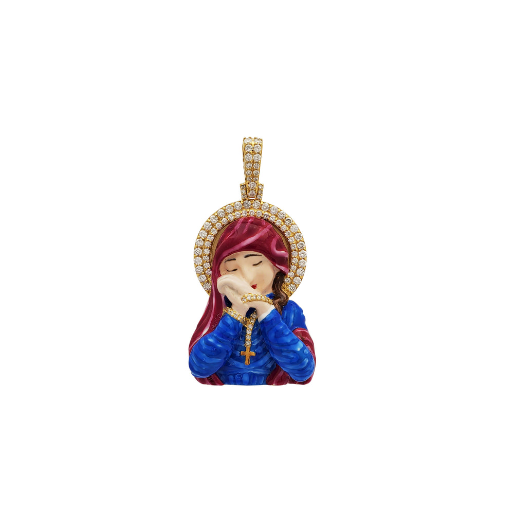 Diamond Enamel Virgin Mary Pendant (14K)
