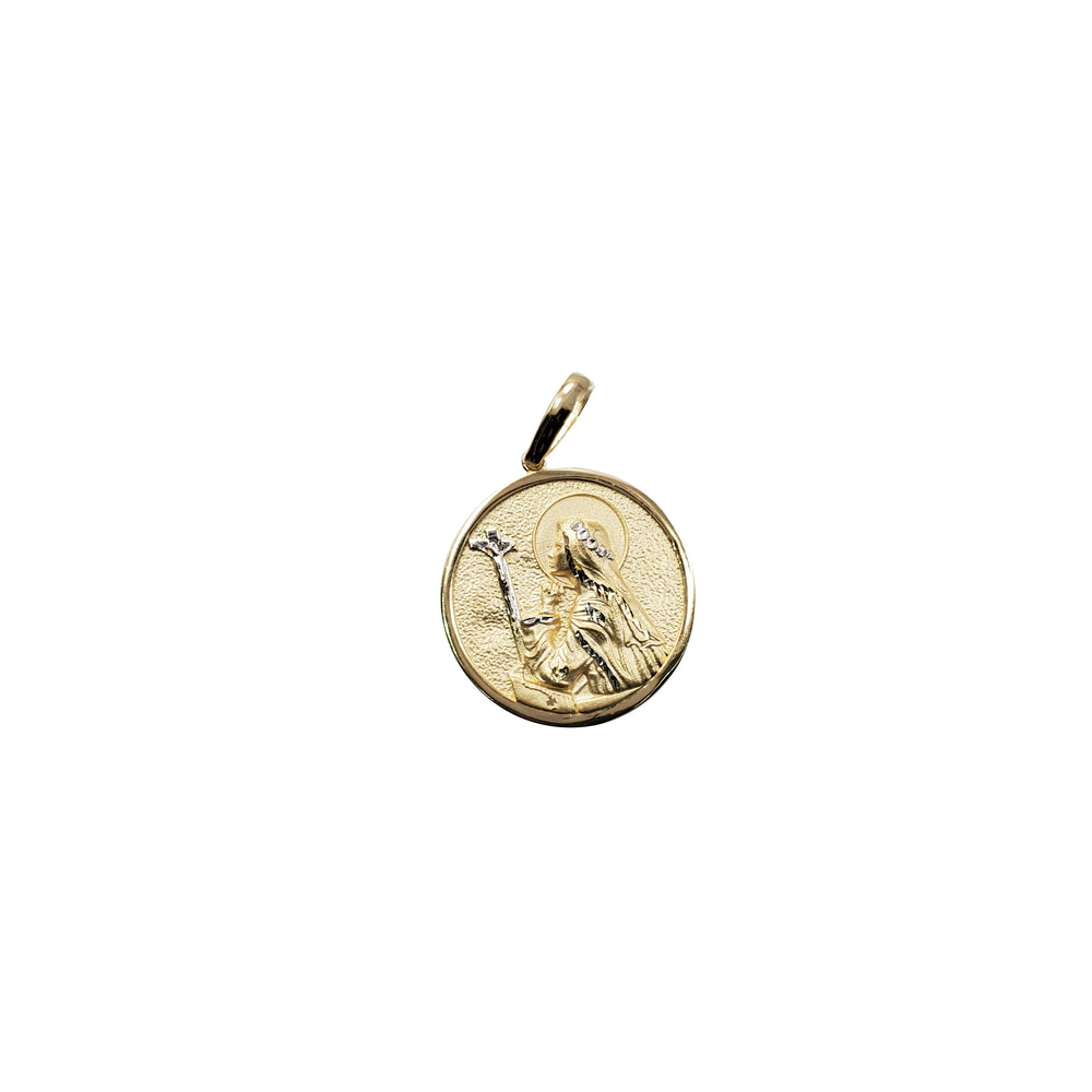 Virgin Mary Praying The Cross Round Pendant (14K)