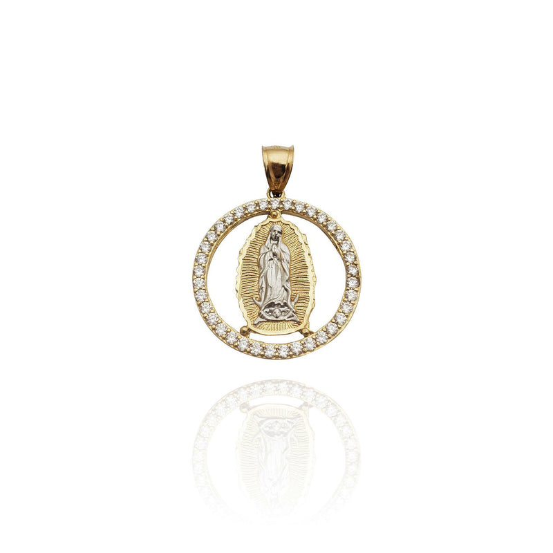 Virgin Mary Round CZ Pendant (14K)