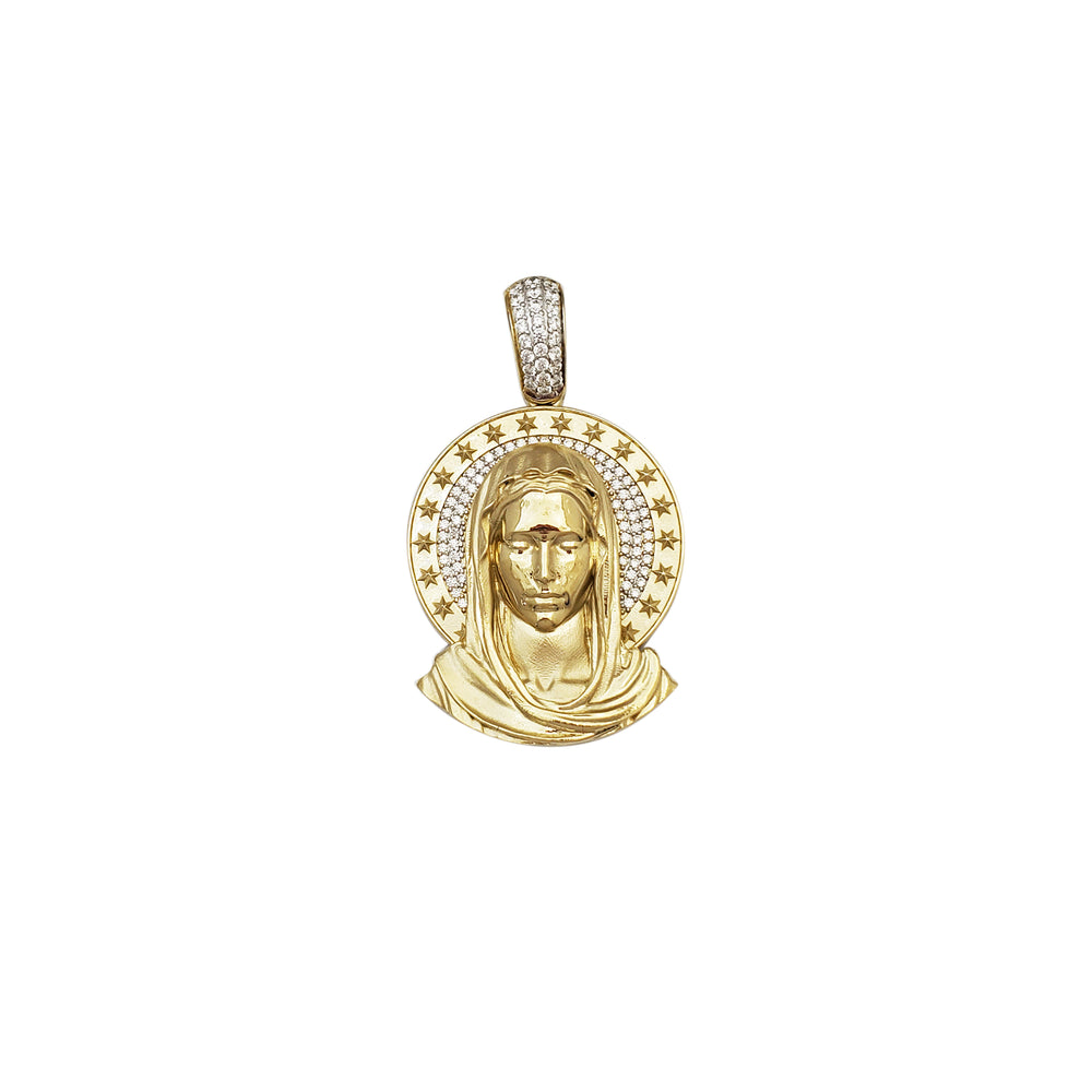 Virgin Mary Stars Round Pendant (14K)