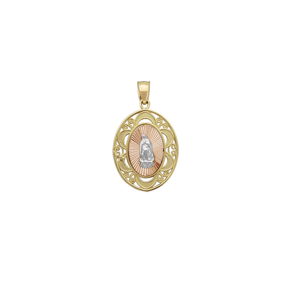 Tricolor Virgin Mary Oval Pendant (14K)