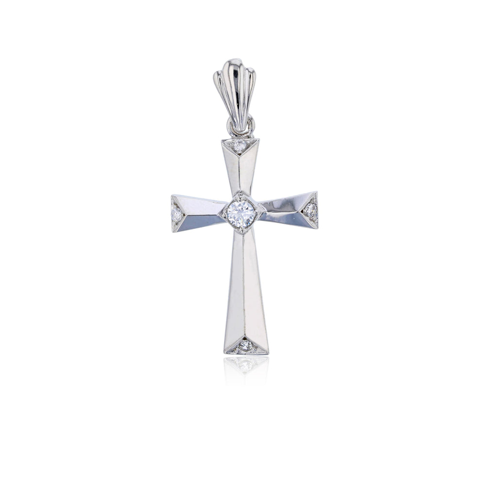 White Gold CZ Cross Pendant (14K)