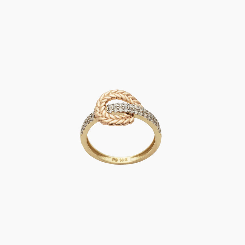 Yellow Gold Pave Rose Gold Wheat Band (14k)