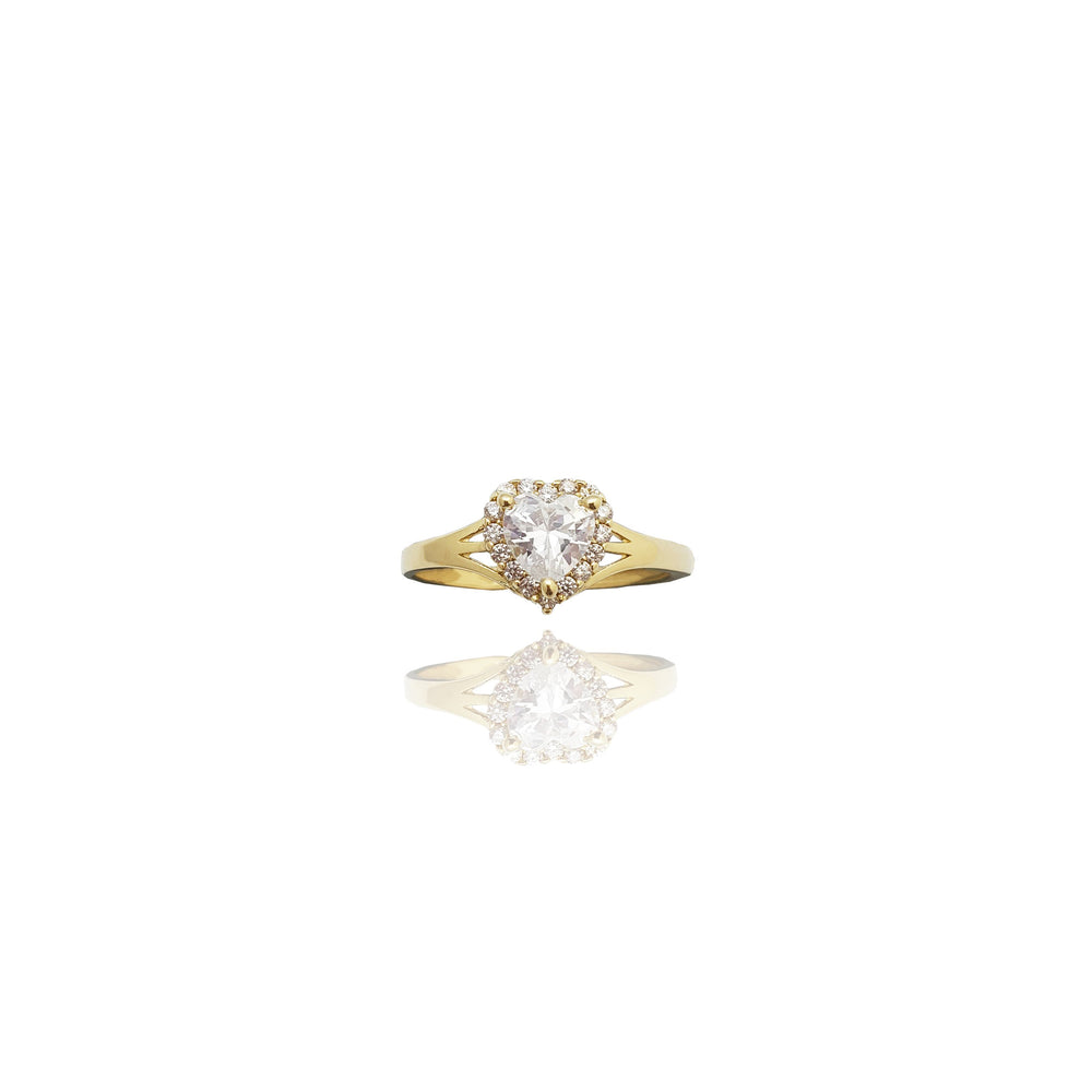 CZ Heart Stone & Halo Ring (14K)