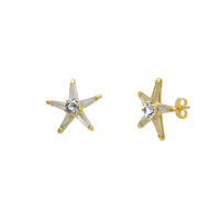 Trapezoid & Round Star Stud Earrings (14K)