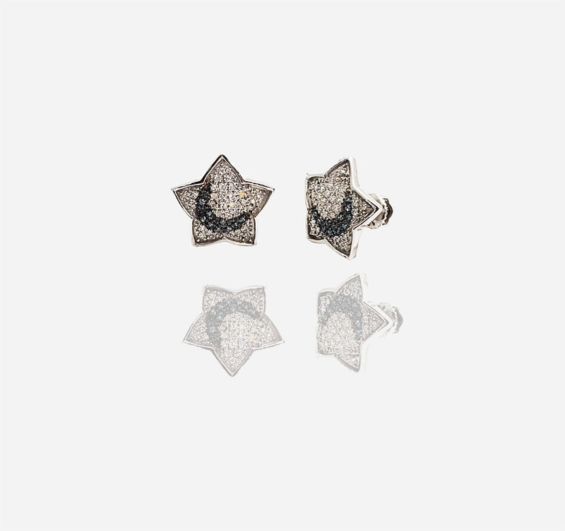 White Gold Star & Moon Diamond Earring (14K)