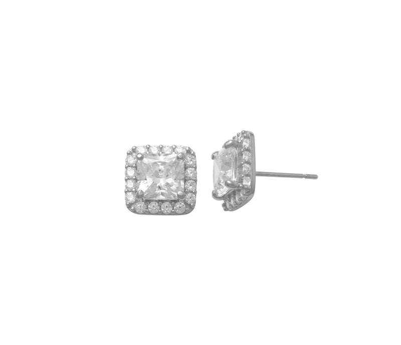 Cubic Zirconia Square Shape Stud Earrings (14K)