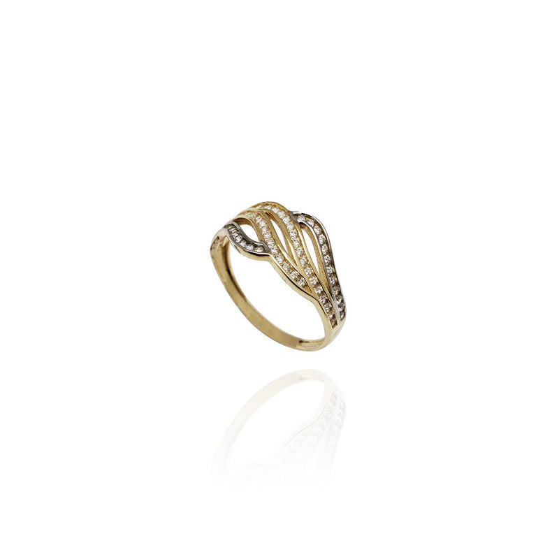 Two-Tone Crested CZ Twist Ring (14K)