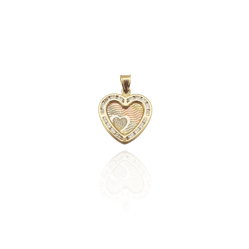 Wave Pattern Heart "I Love You" CZ Pendant (14K) New York Popular Jewelry