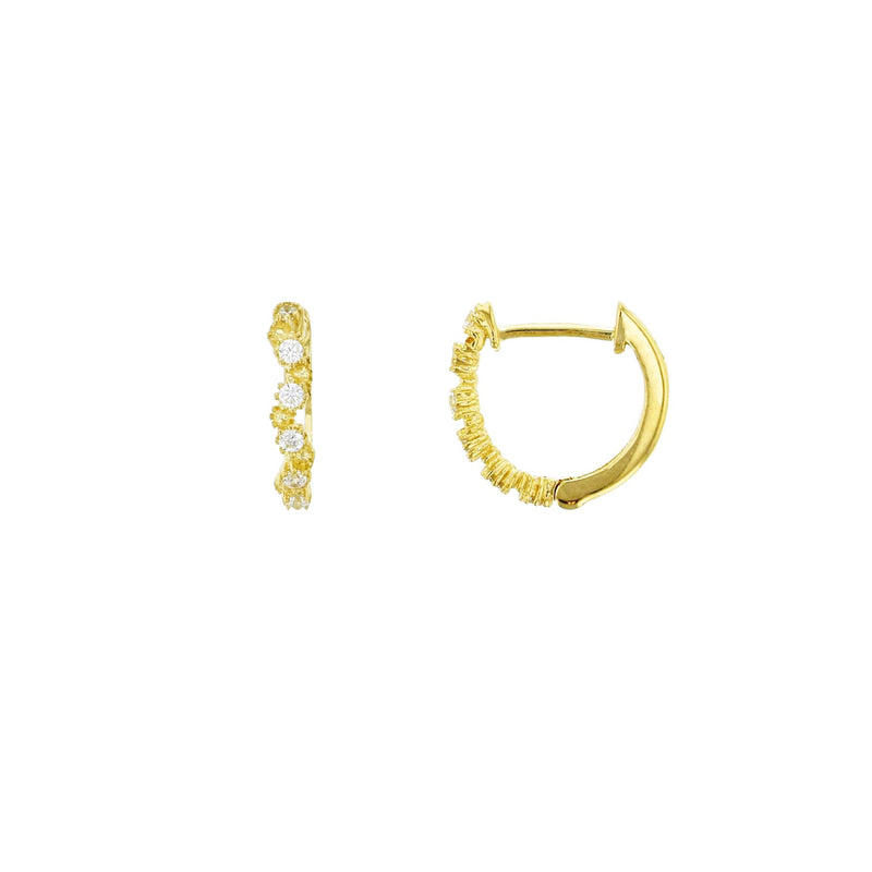 Wavy CZ Huggie Earrings (14K)