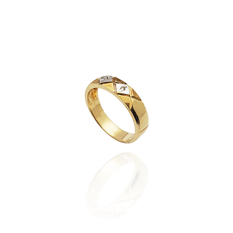 Two-Tone Cross-Hatched CZ Band (14K)