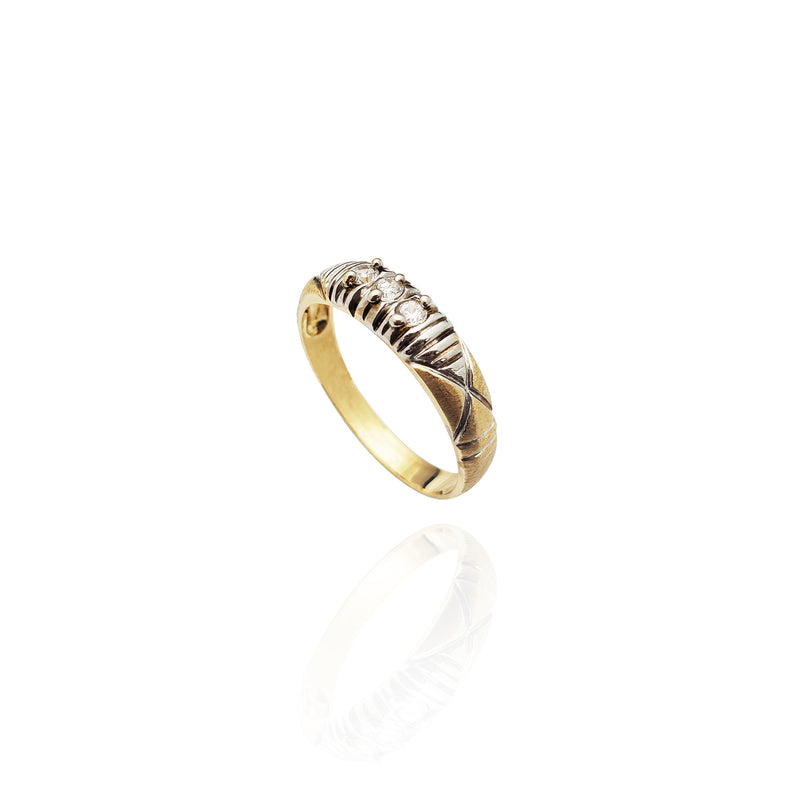 Two-Tone Pleated CZ Band (14K)